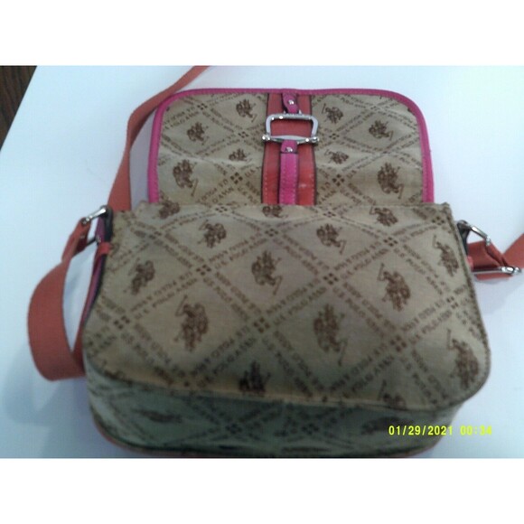 U.S Polo ASSN. Women Purse Zipper and 2 Inside Pockets Pink and Orange Leather - Picture 3 of 4